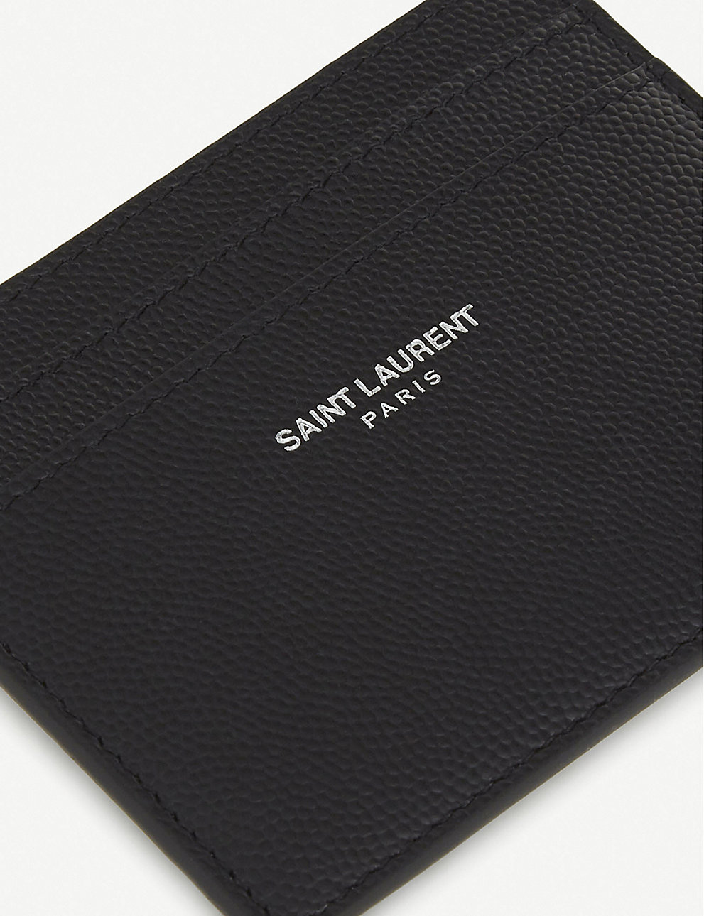 SAINT LAURENT - Branded pebbled leather card holder