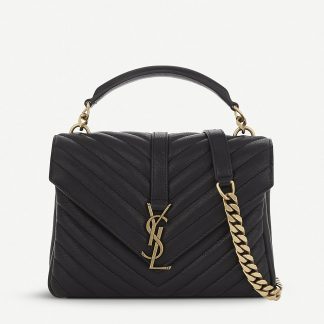 saint laurent collège læder skoletaske sort guld – Top kvalitet Yves Saint Laurent tasker Shop