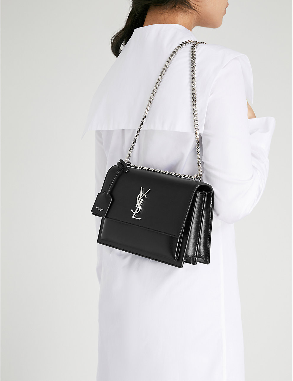 Saint Laurent Sunset Crossbody Bag Medium Black in Leather with Silver-tone  - US