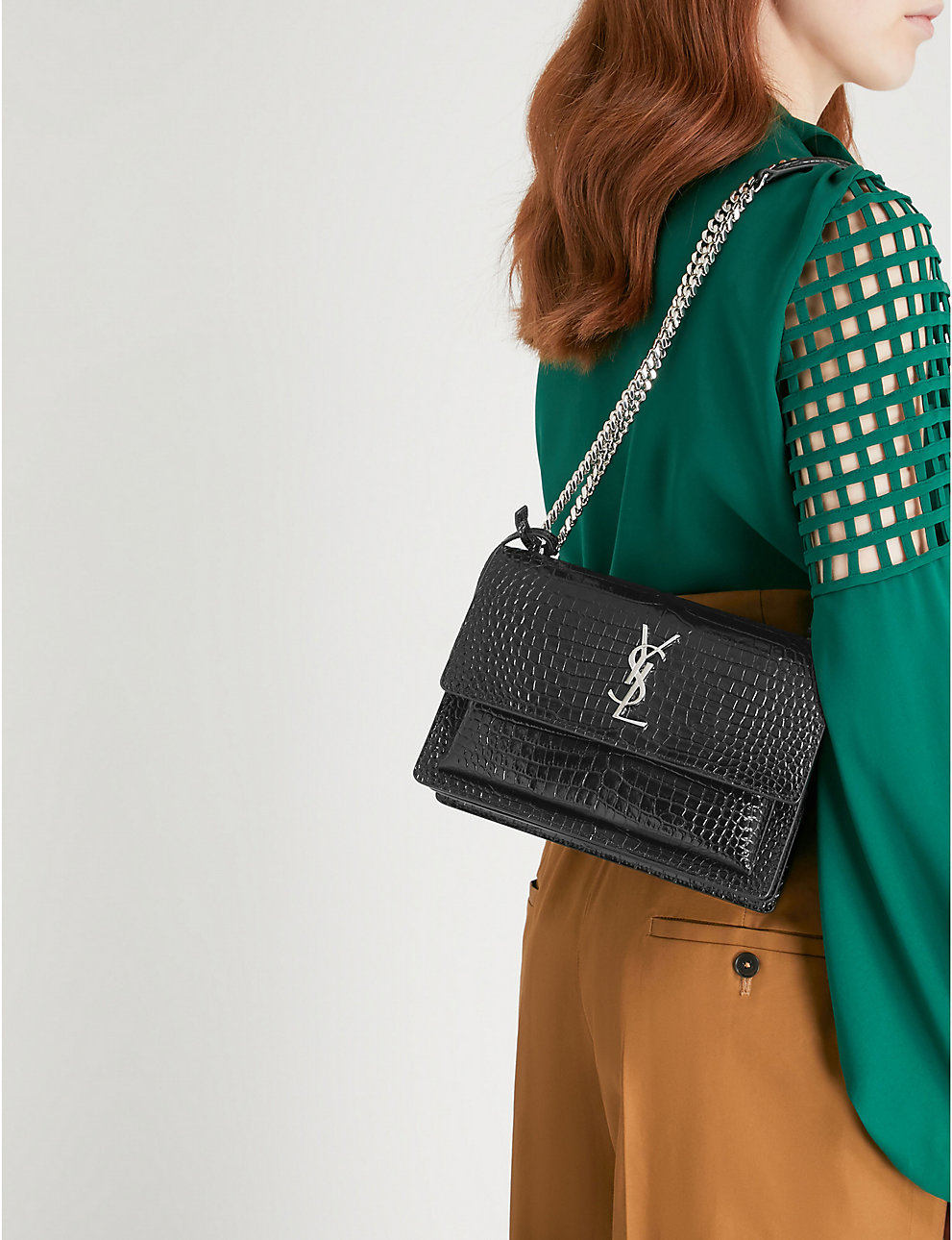 Saint Laurent Women's Medium Sunset Croc-Embossed Leather Shoulder Bag