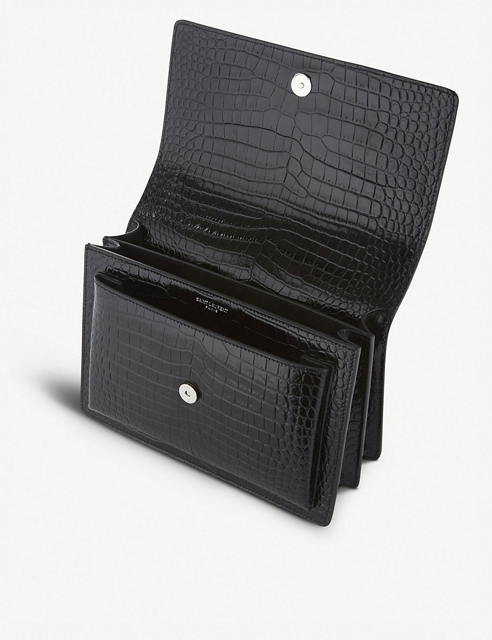 Shop Saint Laurent Medium Sunset Croc-Embossed Leather Shoulder Bag