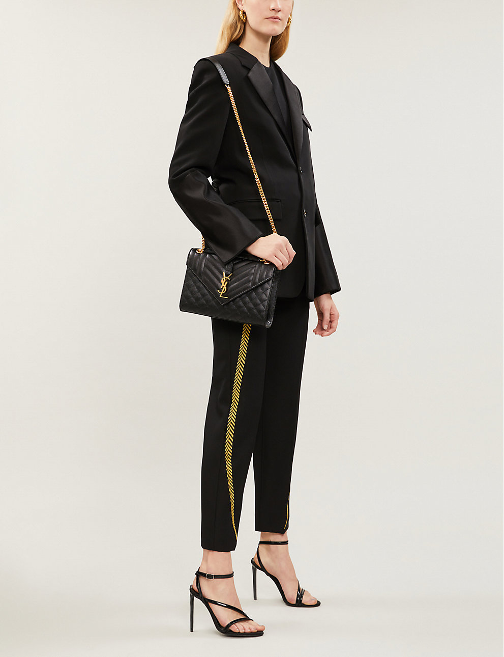 SAINT LAURENT Monogram quilted leather satchel bag BLACK GOLD – Top ...