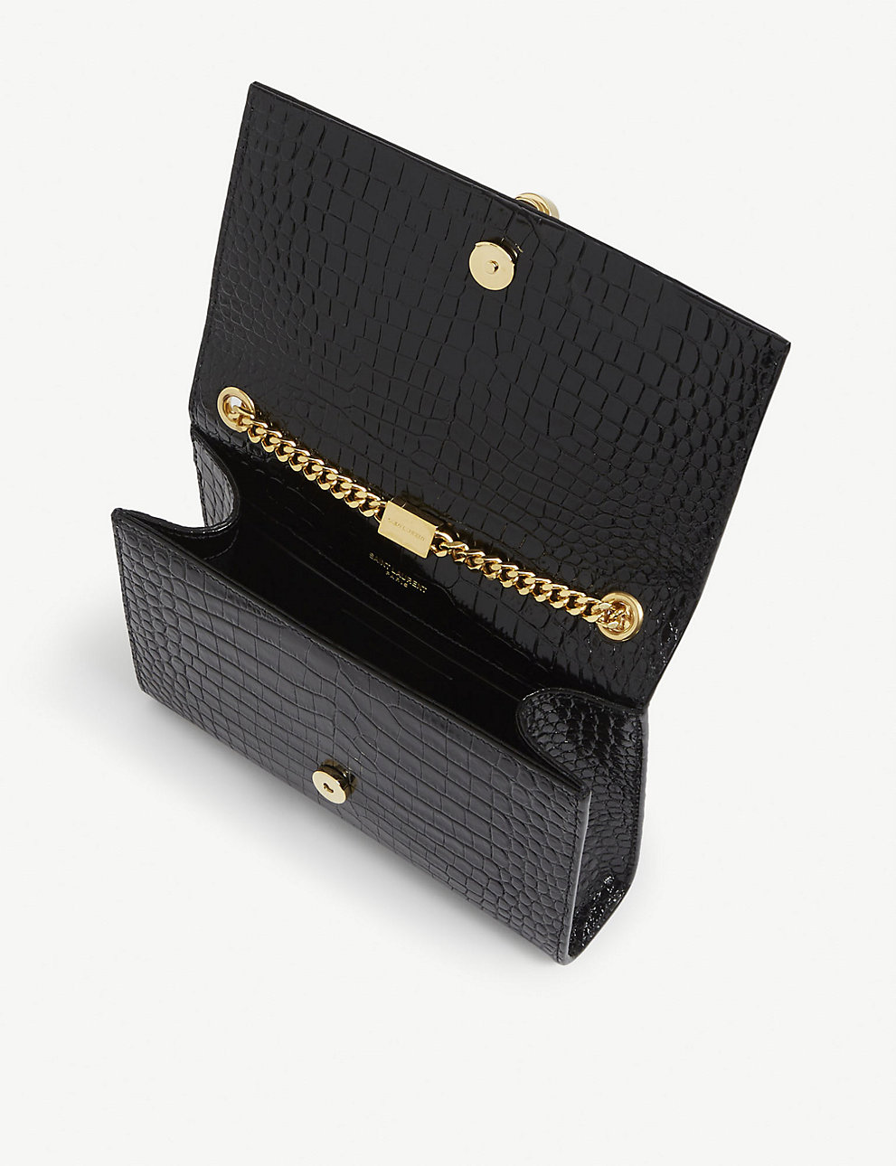 Kate chain wallet with tassel in crocodile-embossed leather, Saint Laurent